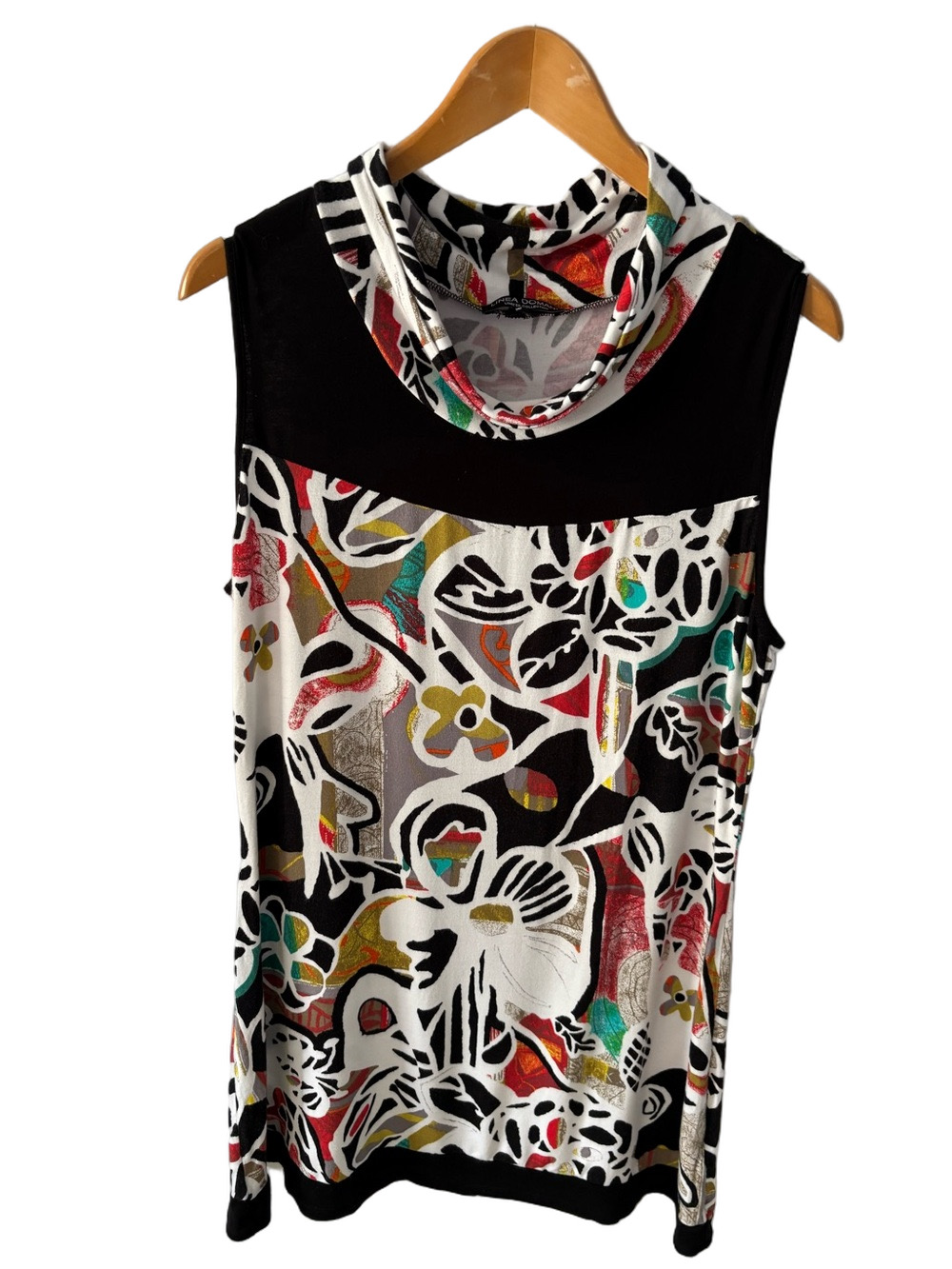Linea Domani Sleeveless Cowl Neck Floral Tunic Dress XL Avant Garde Bohemian